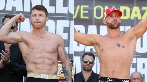Canelo and Saunders fight in an exciting super-middleweight unification bout (Getty).