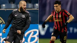 Gonzalo Higuaín of Inter Miami (left) and Esequiel Barco of Atlanta United (Getty).