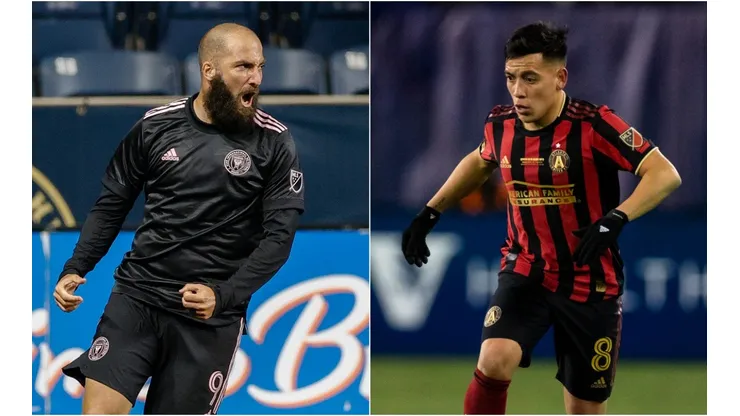 Gonzalo Higuaín of Inter Miami (left) and Esequiel Barco of Atlanta United (Getty).