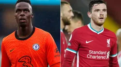 Edouard Mendy of Chelsea (left) and Andrew Robertson of Liverpool (right). (Getty)