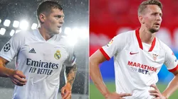 Toni Kroos of Real Madrid (left) and Luuk de Jong of Sevilla (right). (Getty)