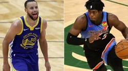 Stephen Curry (left) & Luguentz Dort. (Getty)