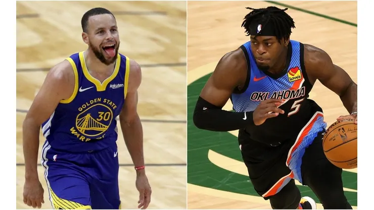 Stephen Curry (left) & Luguentz Dort. (Getty)