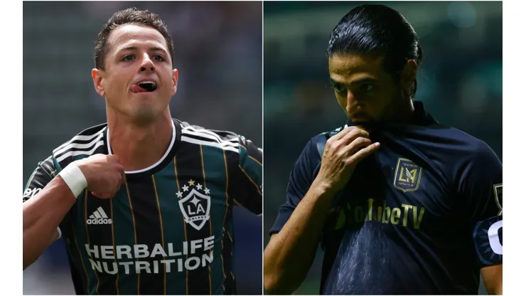 Javier Hernandez (left) of Los Angeles Galaxy and Carlos Vela (right) of LAFC. (Getty)