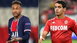Neymar of Paris Saint-Germain (left) and Wissam Ben Yedder of Monaco (right). (Getty, Ligue 1)