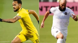 Artur (left) of Columbus Crew and Gonzalo Higuain (right) of Inter Miami. (Getty)