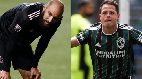 Gonzalo Higuain (left) of Inter Miami and Javier Hernandez (right) of Los Angeles Galaxy. (Getty)
