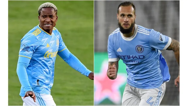 Sergio Santos (left) of Philadelphia Union and Maxime Chanot (right) of New York City FC. (Getty)