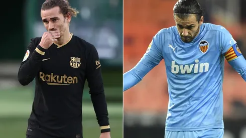 Antoine Griezmann of Barcelona (left) and Jaume Domenech of Valencia (right). (Getty)