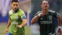 Cristian Roldán of the Seattle Sounders (left) and Javier 'Chicharito' Hernández of LA Galaxy (Getty).