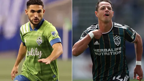 Cristian Roldán of the Seattle Sounders (left) and Javier 'Chicharito' Hernández of LA Galaxy (Getty).