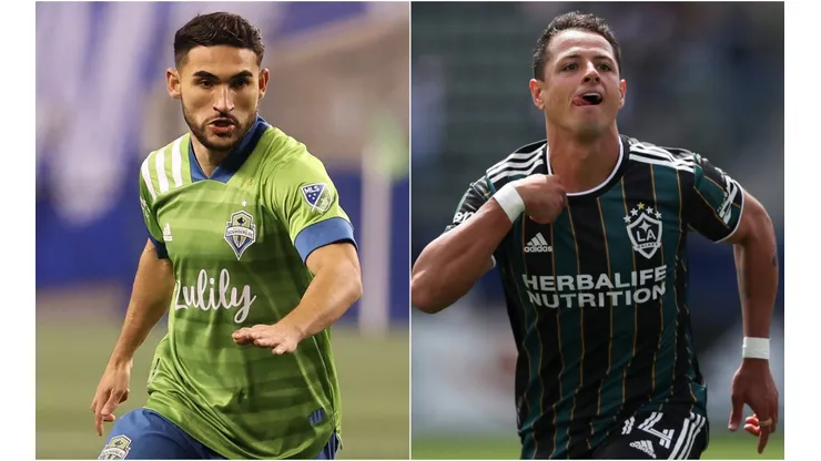 Cristian Roldán of the Seattle Sounders (left) and Javier 'Chicharito' Hernández of LA Galaxy (Getty).