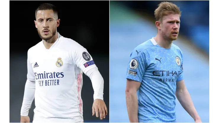 Eden Hazard (left) of Real Madrid and Kevin De Bruyne (right) of Manchester City. (Getty)