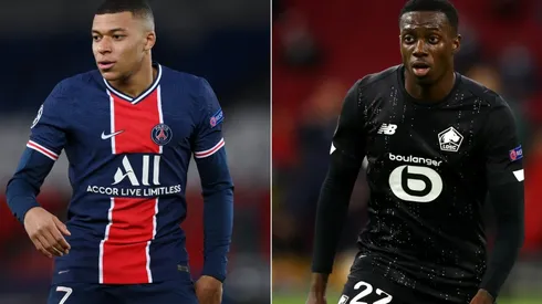 Kylian Mbappe of Paris Saint-Germain (left) and Timothy Weah of Lille (right). (Getty)