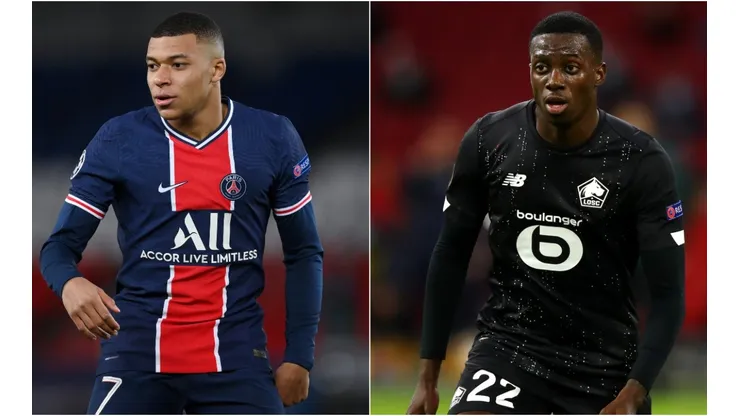 Kylian Mbappe of Paris Saint-Germain (left) and Timothy Weah of Lille (right). (Getty)