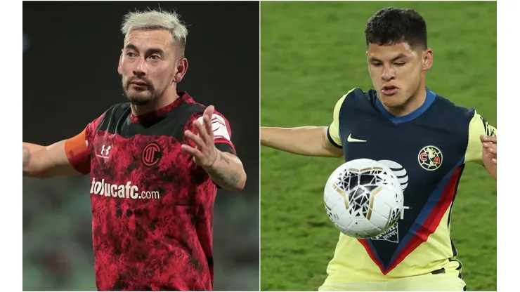 Rubens Sambueza (left) of Toluca and Richard Sanchez (right) of Club America. (Getty)