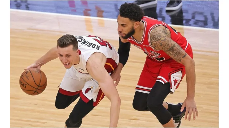 Duncan Robinson & Denzel Valentine. (Getty)
