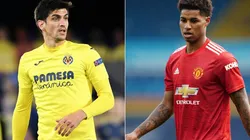 Gerard Moreno of Villarreal (left) and Marcus Rashford of Manchester United (right). (Getty)