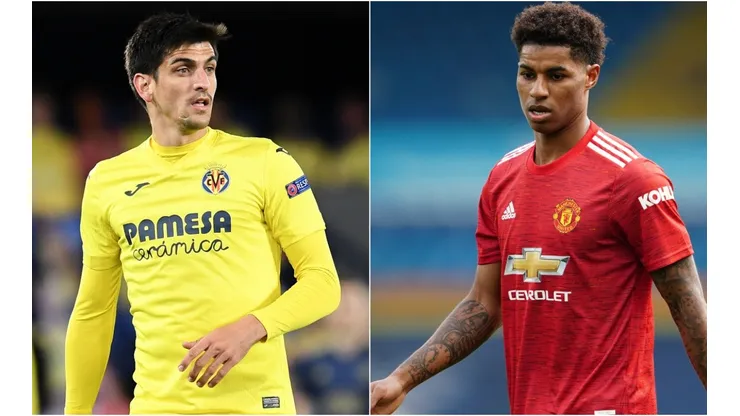 Gerard Moreno of Villarreal (left) and Marcus Rashford of Manchester United (right). (Getty)