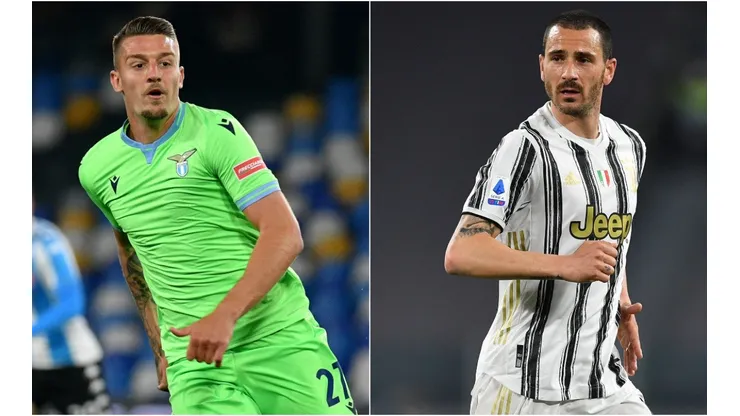 Sergej Milinkovic Savic of Lazio (left) and Leonardo Bonucci of Juventus (right). (Getty)