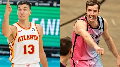 Bogdan Bogdanovic (left) of the Atlanta Hawks and Goran Dragic (right) of the Miami Heat. (Getty)
