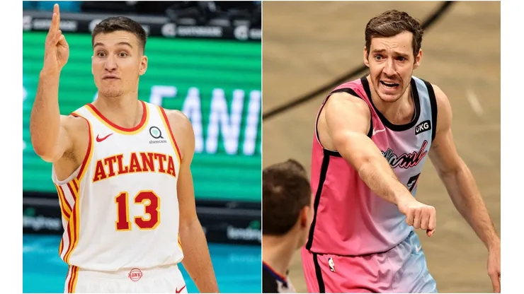 Bogdan Bogdanovic (left) of the Atlanta Hawks and Goran Dragic (right) of the Miami Heat. (Getty)