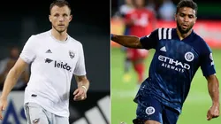 Frederic Brillant (left) of DC United and Ismael Tajouri (right) of New York City. (Getty