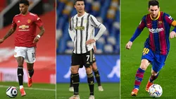 Marcus Rashford (left), Cristiano Ronaldo (Middle) & Lionel Messi. (Getty)