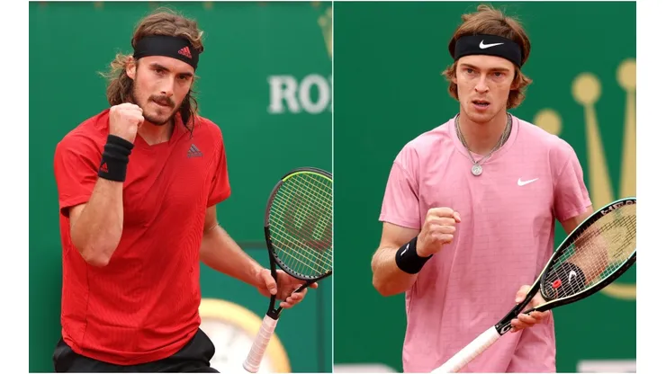 Stefanos Tsitsipas of Greece (left) and Andrey Rublev of Russia (right). (Getty)