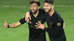 Diego Rossi (left) and Jordan Harvey (right) of Los Angeles FC celebrate a goal. (Getty)
