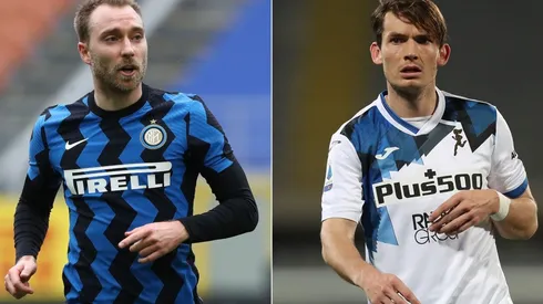 Christian Eriksen (left) of Inter and Marten De Roon (right) of Atalanta. (Getty)