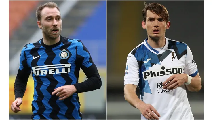 Christian Eriksen (left) of Inter and Marten De Roon (right) of Atalanta. (Getty)