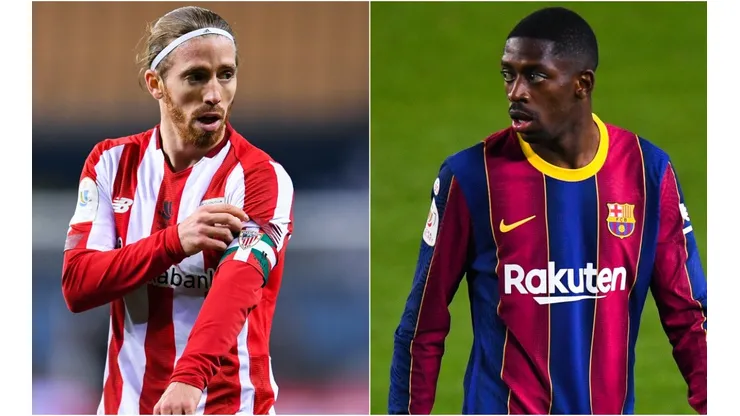 Iker Muniain of Athletic Club (left) and Ousmane Dembele of Barcelona (right).