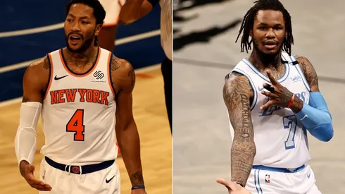 Derrick Rose (left) of the New York Knicks and Ben McLemore (right) of the Los Angeles Lakers.