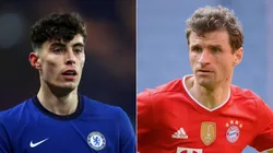 Kai Havertz of Chelsea (left) and Thomas Müller of Bayern (right).