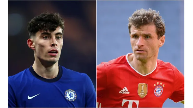 Kai Havertz of Chelsea (left) and Thomas Müller of Bayern (right).