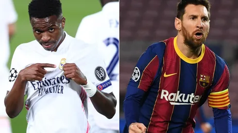 Vinicius Junior of Real Madrid (left) and Lionel Messi of Barcelona (right).