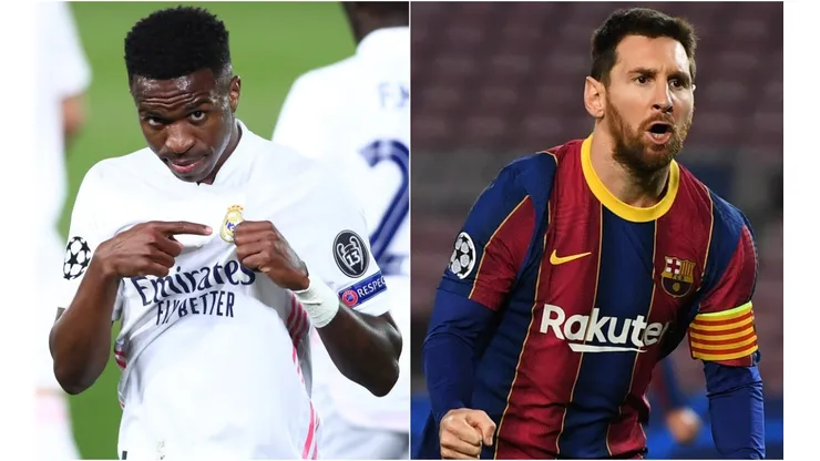 Vinicius Junior of Real Madrid (left) and Lionel Messi of Barcelona (right).