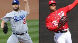 Clayton Kershaw (left) of the Los Angeles Dodgers and Juan Soto (right) of the Washington Nationals.