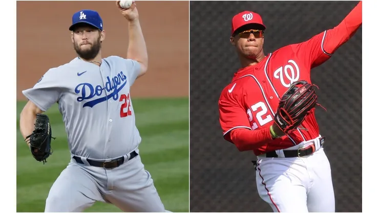 Clayton Kershaw (left) of the Los Angeles Dodgers and Juan Soto (right) of the Washington Nationals.
