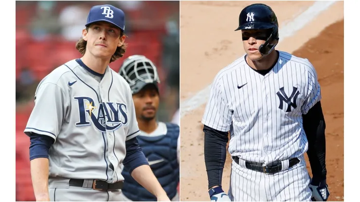 Ryan Yarbrough (left) of the Tampa Bay Rays and Aaron Judge (right) of the New York Yankees.