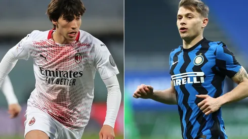Sandro Tonali of Milan (left) and Nicolo Barella of Inter (right).