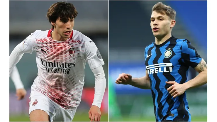 Sandro Tonali of Milan (left) and Nicolo Barella of Inter (right).