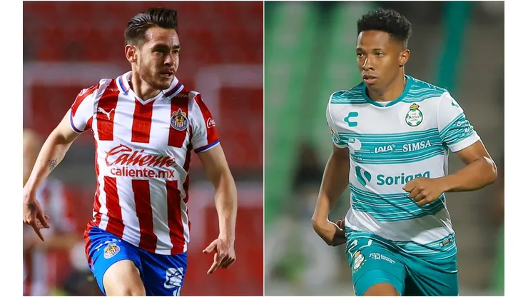 Jesús Angulo of Chivas (left) and Andrés Ibargüen of Santos Laguna (Getty).