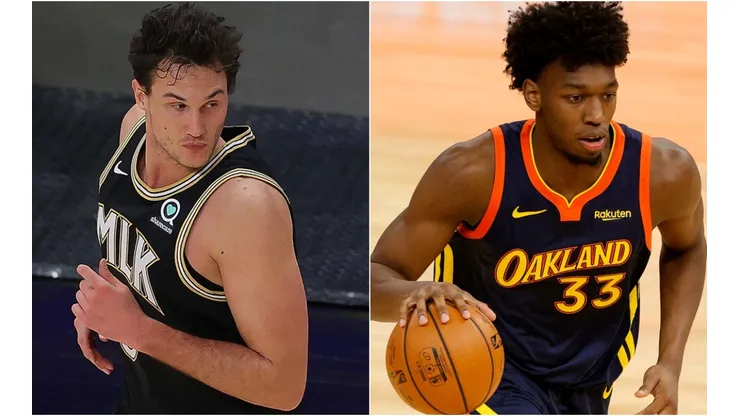 Danilo Gallinari of the Atlanta Hawks (left) and James Wiseman of the Golden State Warriors (right).