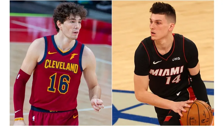 Cedi Osman of the Cleveland Cavaliers (left) and Tyler Herro of the Miami Heat (right).