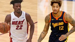 Jimmy Butler of the Miami Heat (left) and Kelly Oubre Jr. of the Golden State Warriors (right).