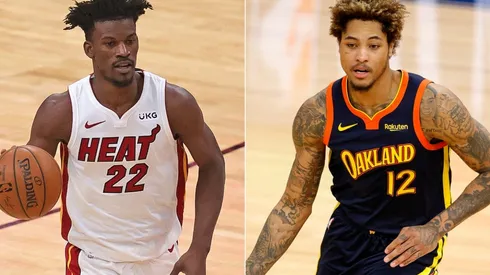 Jimmy Butler of the Miami Heat (left) and Kelly Oubre Jr. of the Golden State Warriors (right).