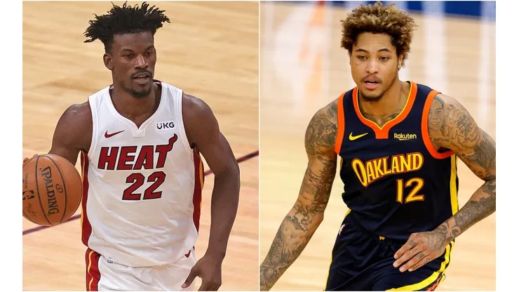 Jimmy Butler of the Miami Heat (left) and Kelly Oubre Jr. of the Golden State Warriors (right).