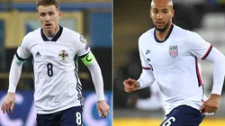 Steven Davis (left) of Northern Ireland and John Brooks (right) of the USA.